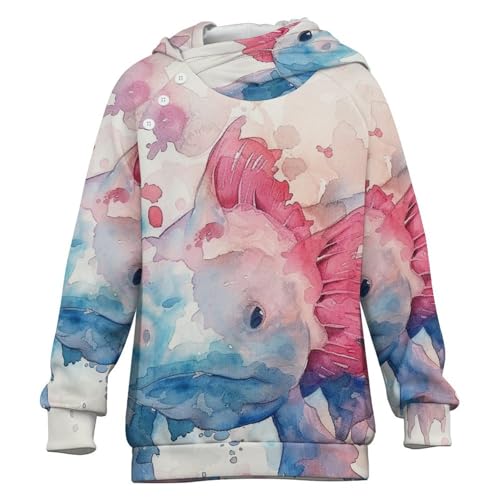 Watercolor Pink AxolotlChildren's Raglan Sleeve Hoodie, Suitable for Home And Outdoor Use12-13Y