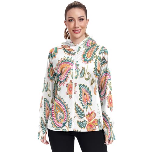 Kigai Flower Women's UPF 50+ Sun Protection Hoodie Jacket with Pocket Zip Long Sleeve Sun Shirt for Gardening Hiking Outdoor
