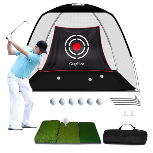 Gagalileo Golf Hitting Net Backyard Driving: 10x7FT Professional Backstop with Silent Velvet Target Portable Practice for Men Dad Complete Sport Set Gift White