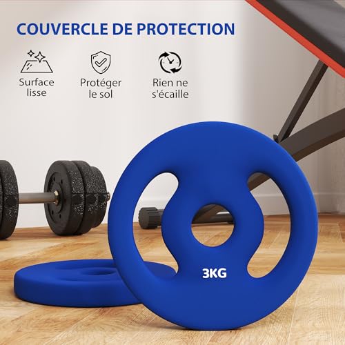 SPORTNOW Lot de 2 plaques de poids, 2 x 3 kg, disques d'haltères, pour barres Ø 2,5 cm, avec poignées faciles à saisir, pour la maison, la salle de sport, l'haltérophilie, en métal, bleu – Image 6
