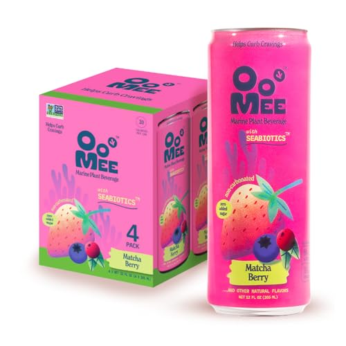 OoMee Fruity Matcha Drink | Berry | Fruit‑Infused, Plant‑Based Vegan Beverage with Sustained Energy, Natural Craving Support, Low-Calorie, No Added Sugar, Non‑Carbonated Marine Plant Beverage – 12oz Cans, 4‑Pack