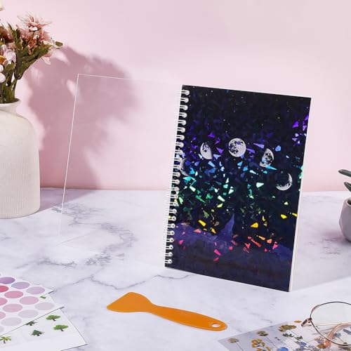 Álbum de adhesivos reutilizable con patrón de fases lunares y montañas, tamaño A5 8.3 x 5.8 pulgadas, 40 hojas, organizador con raspador y pinzas miniatura 4