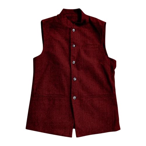 Mens Vintage Suit Vest Sleeveless Stand Collar Business Solid Vests Button Up Slim Fit Herringbone Jacket Waistcoat2