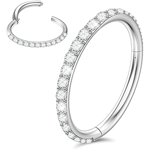 316L Edelstahl Nasenpiercing Ring,Nasenring Silber Mit Zirkon Body Piercing Schmuck Für Piercing Ohr Nostril Piercing Ring Silber,Nasenpiercing Ring Lippenringe Geschenk Für Muttertag,16g(1.2mm),6mm Cover