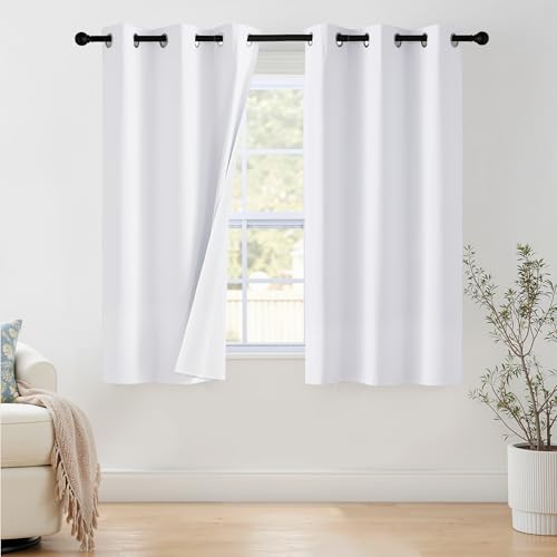 Image of NICETOWN 100% Blackout Window Curtain Panels 63 inch Length for Bedroom, Set of 2, Snow White, 42 inches Wide, Thermal Insulated Drapes