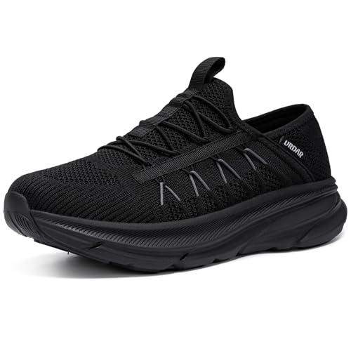 URDAR Zapatillas Running Hombre Sneakers Bambas Interior y Exterior Fitness Atlético Trabajo Deportivas Correr Jogging Caminar Gimnasio(Negro Mesh,46 EU)