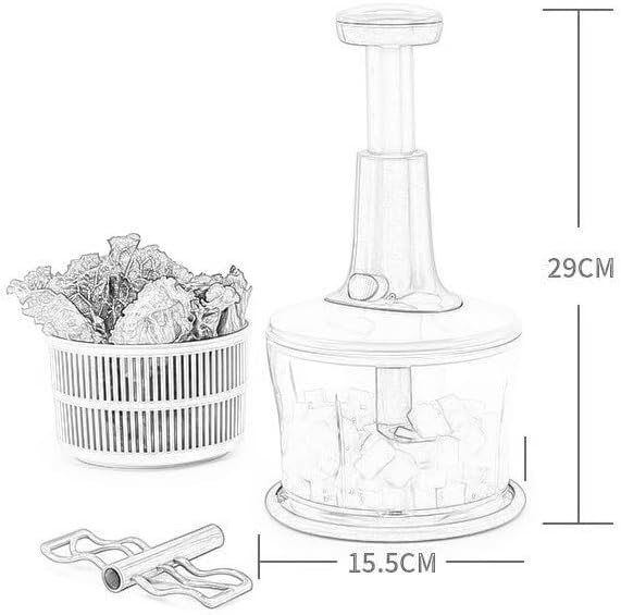 Manual Food Chopper 3-in-1 Hand Press Vegetable Cutter With Whisk Attachment Stainless Steel Blades Onion Mincer For Garlic Carrot Nut Salad Potato Easy Clean Kitchen Gadget(White)