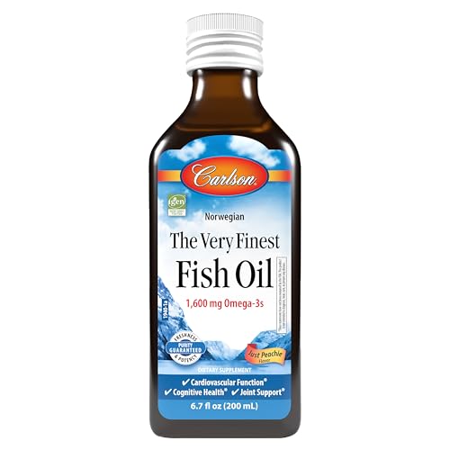 Carlson - The Very Finest Fish Oil, 1600 mg Omega-3s, Liquid Fish Oil Supplement, Norwegian Fish Oil, Wild-Caught, Sustainably Sourced Fish Oil Liquid, Just Peachie, 200 mL (6.7 Fl Oz)