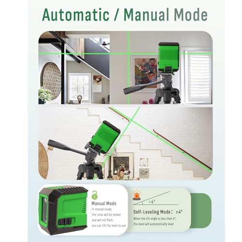 Image of Laser Level with 50 inch Tripod, 360 Self Leveling Cross Line Laser Level, Green Beam Horizontal and Vertical Line leveler Tool for Hanging Pictures, Home Renovation with 4 AA Batteries & Carry Pouch