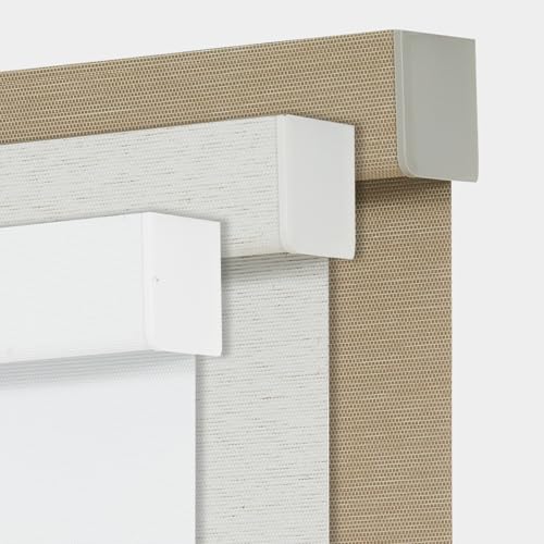 Image of Persilux Blackout Cordless Roller Blinds Natural Woven Stripes Bamboo-Look Fabric Thermal Insulation Privacy Roller Shades for Home,Office,Bedroom,Coffee Color(49" W x 72" H)