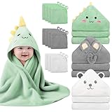 14 PCS Baby Towels, 3 PCS Soft Hooded Baby Towels & 11 PCS Washcloths, Baby Bath Towels for Newborns, Infants & Toddlers, Ultra Absorbent, Cute Baby Towel Gift for Boys & Girls