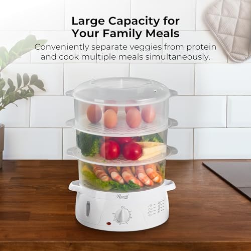 image for Rosewill Electric Food Steamer with 3 Tiers BPA-Free Stackable, Dishwa