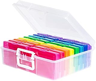 Novelinks Transparent 4" x 6" Photo Cases and Clear Craft Keeper with Handle - 16 Inner Cases Plastic Storage Container Box (Multi-Colored)