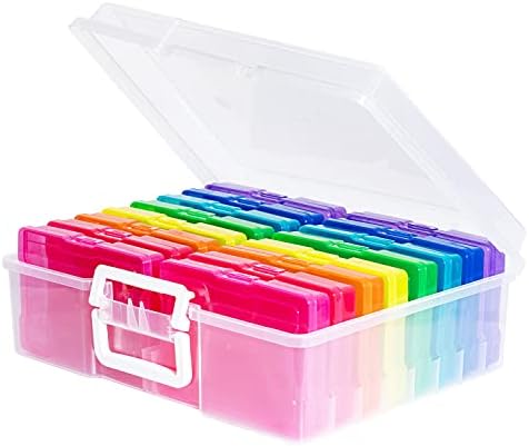 novelinks Transparent 4" x 6" Photo Cases and Clear Craft Keeper with Handle - 16 Inner Cases Plastic Storage Container Box (Multi-colored)