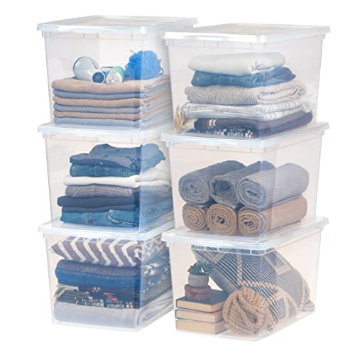 Image of IRIS USA 6-Pack Storage Bins with Lids, 68 Quart, Clear Stackable Containers Box Organize Shoes Closet Shelves Clothes Blankets Towels - BPA-Free Plastic