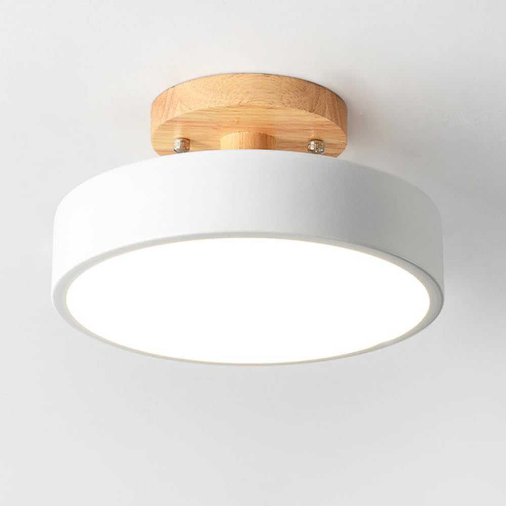 Plafonnier Luminaire Nordique LED, Plafonniers Led Modernes Ronds En Bois Intérieur Ø18cm IntéRieur 13W métal Pour d'enfant chambre à coucher Salon Cuisine Salle À Manger Couloir Bureau (Blanc(13W))