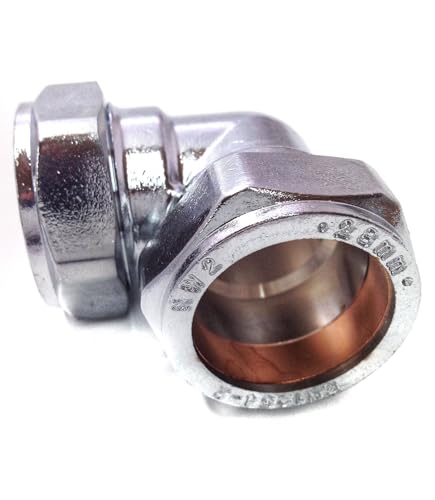 Confezione da 5 – 28 mm gomito a compressione cromato (noto come gomito a compressione cromato/raccordi cromati/gomito cromato/raccordi in ottone cromato disponibile anche in 15 mm, 22 mm, 28 mm, 35