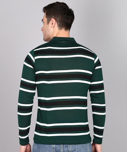Image of INKKR Polo Neck Full Sleeve Striped Men's Tshirt