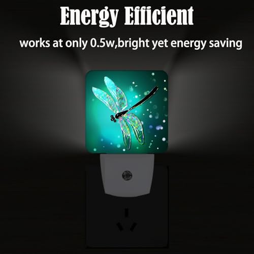 Image of Green Dragonfly Night Light,Plug Into Wall Decor for Stairway,Hallway,Kitchen,Dusk to Dawn Sensor Nightlights for Boys /Girls /Women /Men Room Gifts