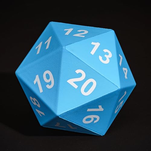 Image of Large Foam D20 Dice, 80mm Jumbo D20 DND Spindown 20 Sided Dice D&D Polyhedral with Drawstring Bag for Role Playing Games (Blue)