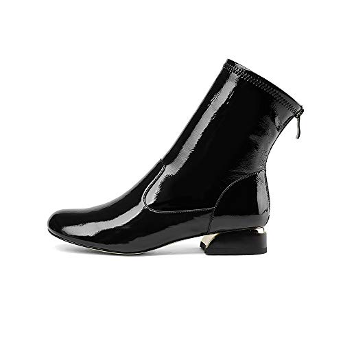 TinaCus Women's Handmade Patent Leather Round Toe Comfort Flat Stylish Back Zipper Ankle Boots3
