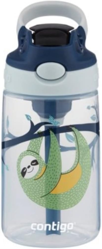 ContigoKids Water Bottle, 14 oz with Autospout Technology – Spill Proof, Easy-Clean Lid Design – Ages 3 Plus, Top Rack Dishwasher Safe, Blue-Green Sloth