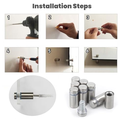 DesertBoy 20 Stück Abstandshalter Edelstahl,Edelstahl Wandabstandshalter,Schilderhalter Werbeschraube,Wandabstandshalter,Schilderhalter Abstandshalter Wand für Acryl Poster Bilderrahmen(12x25mm)