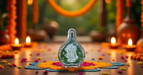 Image of 999 Pure Silver Radhakrishna Pan Stand | Idol with PoojaPan for Home Temple, Office & Hall Decor | Luxury Spiritual & Corporate Wedding Gift | Tabletop (5 inch x 3.75 inch)