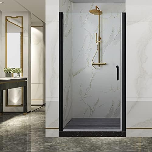 GroGro Black Pivot Swing Shower Door, 36-37.5" W x 72" H Frameless Shower Glass Door,1/4 in Thick Clear Tempered Glass Shower Panel,Matte Black Finish,Shower Doors Can Be Reversible Installation