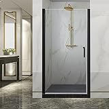 GroGro Black Pivot Swing Shower Door, 36-37.5" W x 72" H Frameless Shower Glass Door,1/4 in Thick Cl