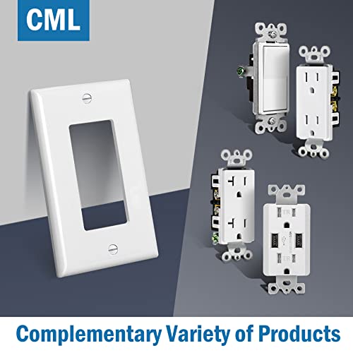 Cml Mid-Size Decorator Wall Plates, 20 Pack Electrical Outlet Receptacle Covers, 1-Gang Switch Plates, Midway Size 3.18” X 5”, Impact Resistant, Gloss Finish, White #TOP4