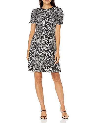 Lark & Ro Women s Florence Puff Half Sleeve Empire Waist Fit and Flare Dress, BLACK IVORY POLKA DOT, 8