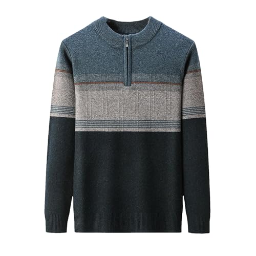 Men's High Neck Half Zip Pullover Sweater Contrast Color Thick Knitwear Casual Jumper Soft Fashion Style Knit Top