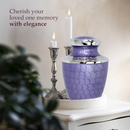 Image of Trupoint Memorials Cremation Urns for Human Ashes, Silver Lining Decorative Burial Urns for Male and Female, Funeral Memorial Urn for Women and Men - Purple with Silver Lining, Adult (200 LB)