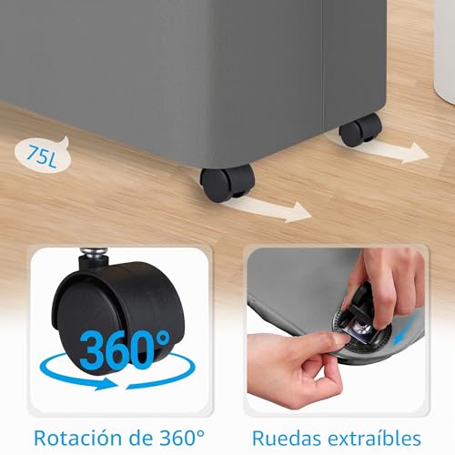 Miniatura 2 de Efluky Cesto De Ropa Sucia Con Ruedas, Cesto De Ropa Sucia Delgado Con Tapa, Cesta De Ropa Sucia Plegable De 75l Con Asas De Bambú Y Bolsa Extraíble, Cesta De Planchado Plegable