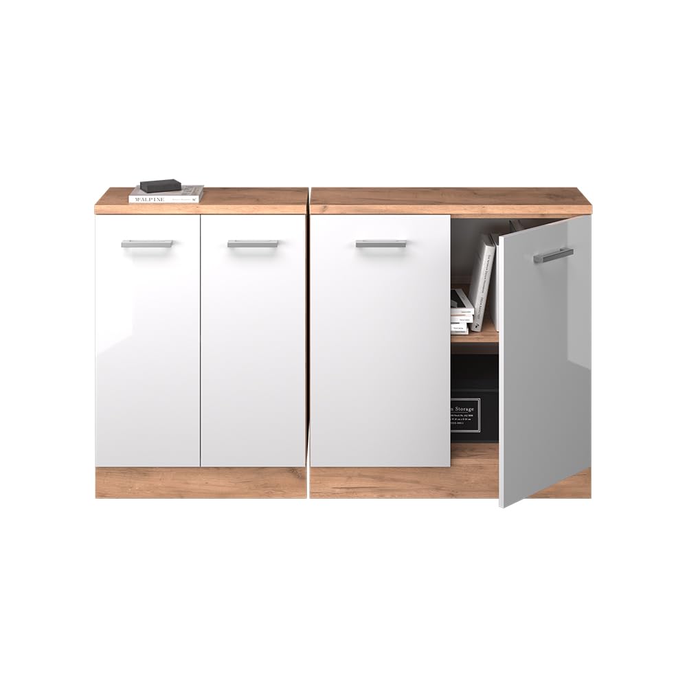 Vicco Küchenschrank für Dachschrägen R-Line, Weiß Hochglanz, 140 cm | 2er Set Schrankkorpuss 60 cm Tiefe, geeignet für schräge Wände und variable Küchenmontage