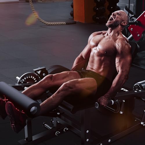 RITFIT Seated Leg Extension and Lying Curl Machine, Adjustable, for Home Gym, Leg Workout Equipment Compatible with 1'' and 2'' Weight Plates, Black, 700 lb