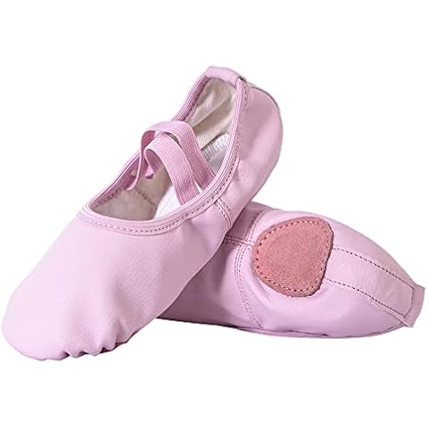 Asyusyu Ballet Shoes PU Leather Ballet Dance Shoe Flats Split Sole Dance Slippers for Girls, Pink(4.5 Big) Cover