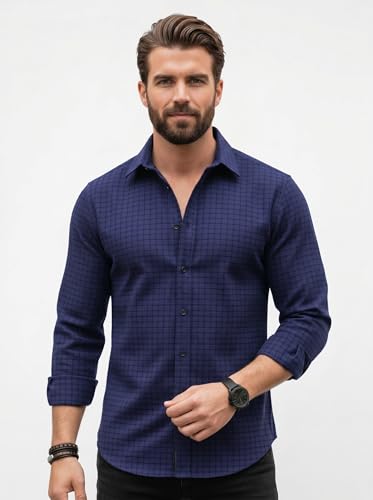 Image of Amazon Brand - INKAST Men's Regular Fit Button Down Dress Shirts Textured Long Sleeve Casual Hawaiian Shirt
