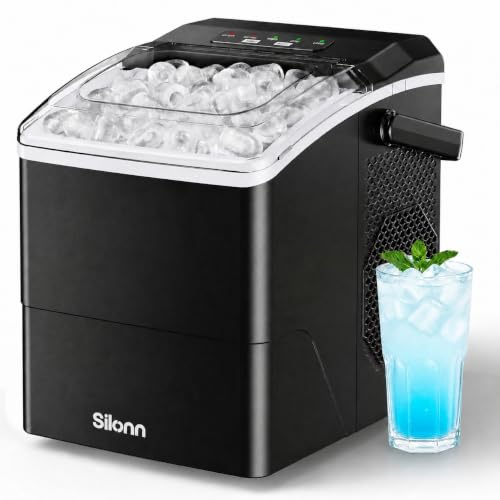 Image of Silonn Countertop Ice Maker, 26 lbs /Day Portable Ice Machine, Makes Ice in 6 Minutes, Self-Cleaning Compact Ice Maker for Home, Kitchen, Office and Parties, Black