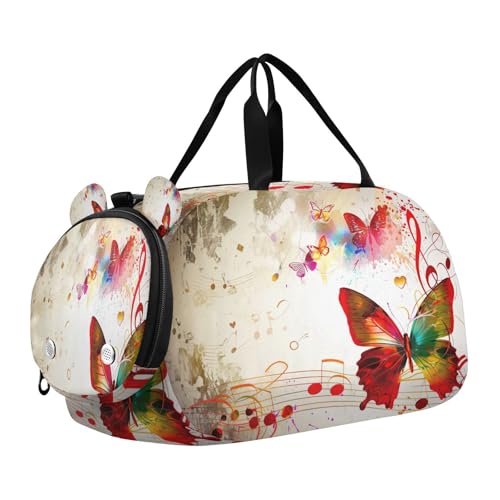 YETTASBIN Sport Travel Duffel Bag for Girls Boys, Butterfly Large Waterproof Weekender Overnight Bag, Detachable Shoulder Strap Gym Bag with Shoe Compartment & Wet Pocket