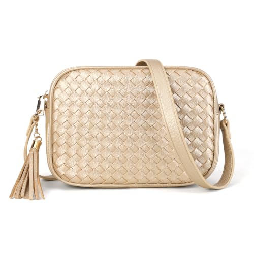Image of AFKOMST Woven Crossbody Bag, Small Summer Purse and Boho Bag for Women | Vegan Leather, Roomy Space, 2.3L Capacity, fits iPad mini /Long Wallet /Kindle, Versatile for Daily Use /Casual /Date /Office