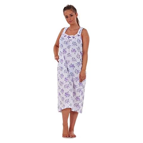 Ladies Women Nightwear Rose Print 100% Cotton Sleeveless Long Nightdress L-3XL Lavender Cover
