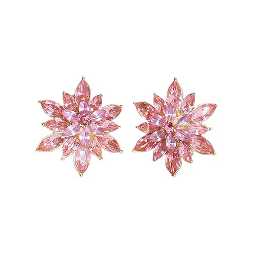 Crystal Flower Stud Earrings for Women - Light Blue Pink Black White Rhinestone Earrings with 925 Silver Posts, Multicolor Gemstone Jewelry Gift for Women