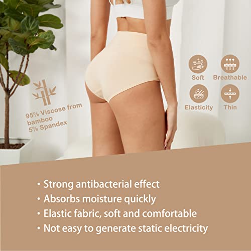 Serisimple Bamboo Women Luxury Underwear Silky Comfy Ultra Soft Briefs Breathable Stretch High&Mid Waist Panties 4 Pack (L, High-Skin) #TOP2