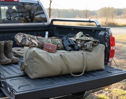 Image of DoYiKe Extra Large Canvas Duffle Bag for Travel Heavy Duty Military Duffel | Tent Storage Gear Equipment Sports Camping Bag with Lockable Zipper Armygreen Side Opening 150L