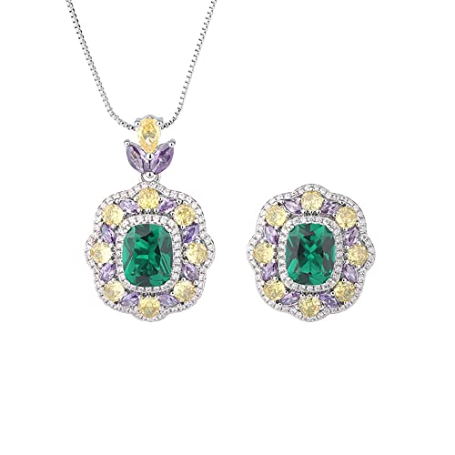 Parure émeraude 8x10mm en argent massif et diamants pour mariage élégant