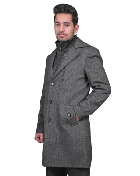 MbyM Heritage Tweed Trench Wool Jacket for Men, Slim Fit Winter Wear Long Coat, Stylish Outerwear