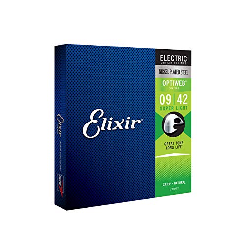 Encordoamento .009 Elixir 19002, para Guitarra, Super Light Optiweb