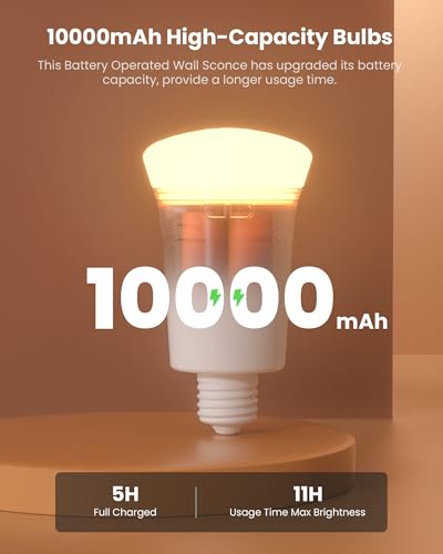 Image of FULEN Wall Sconces Battery Operated Set of Two,18 Colors Cordless Wall Lights with Remote LED Indoor Wall Sconce Dimmable Detachable Bulbs,10000mAh Rechargeable Wall Lamps for Bedroom Living Room
